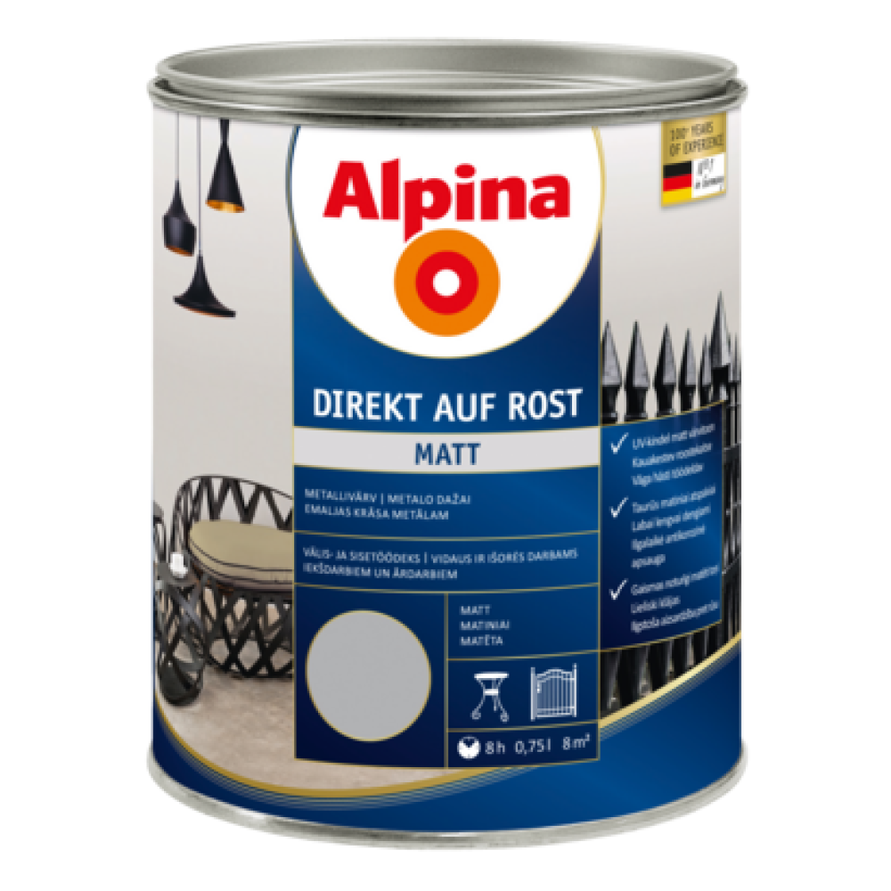 Емаль алкідна матова Alpina Direkt auf Rost (білий) RAL9010