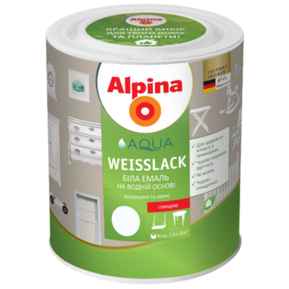 Емаль акрилова Alpina Aqua Weisslack глянецева